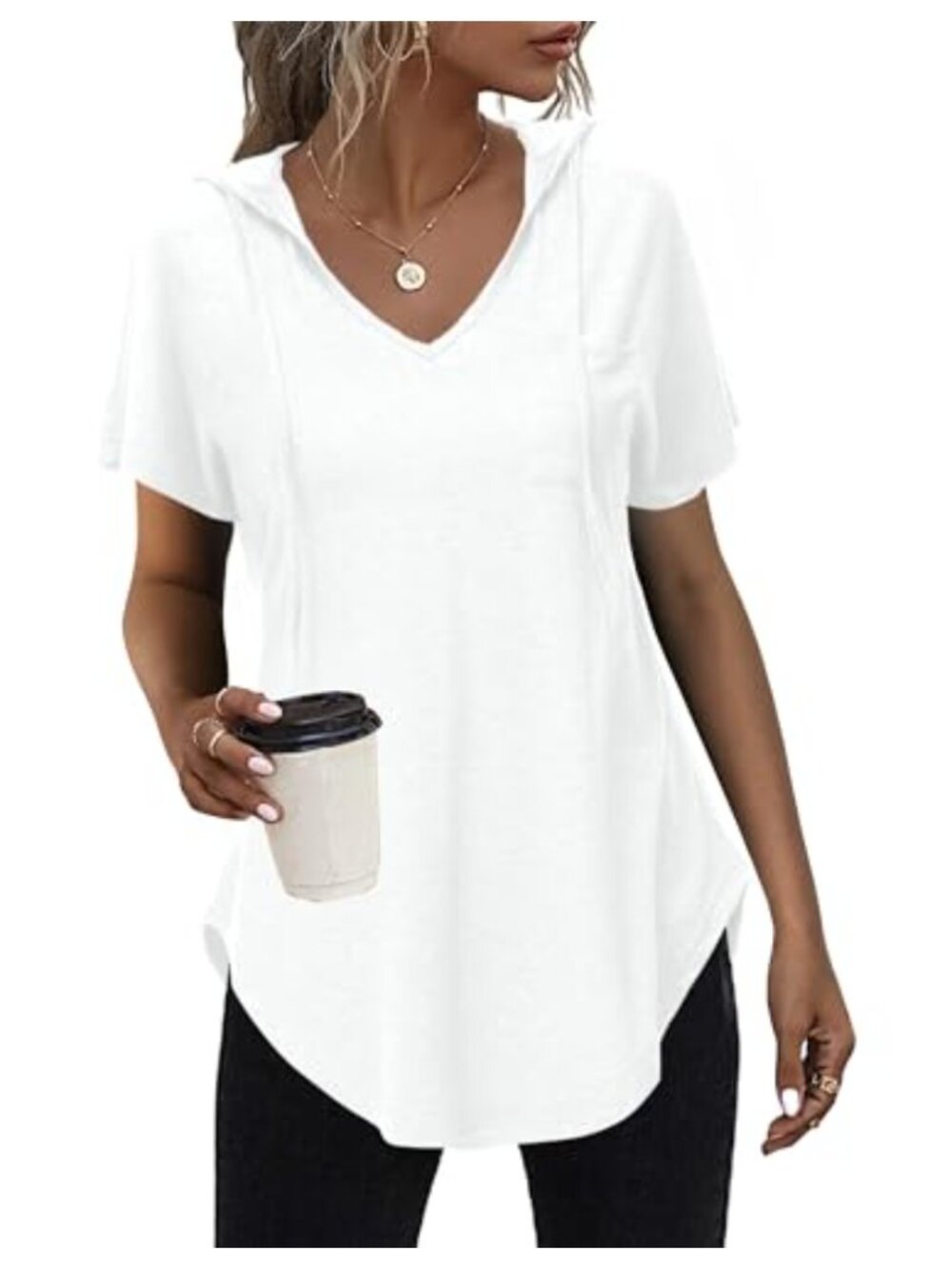 Womens Waffle Knit Hoodie Tunic Top Drawstring Long Sleeve Sweatshirt